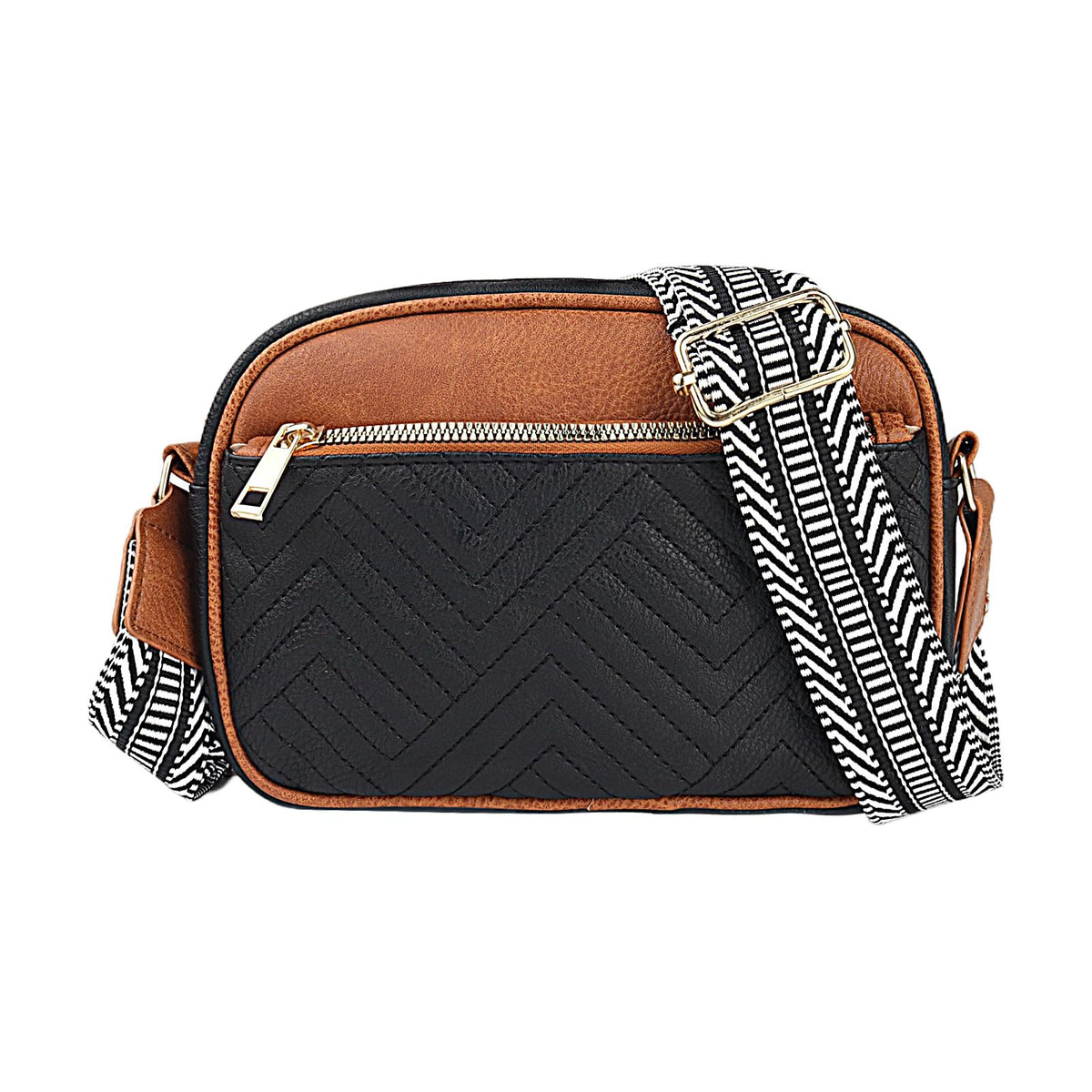 Veridina Quilted Crossbody Sling Bags For Women Vegan Leather Small Purse Trendy Shoulder Handbags With Wide Straps, Black Brown, Small
