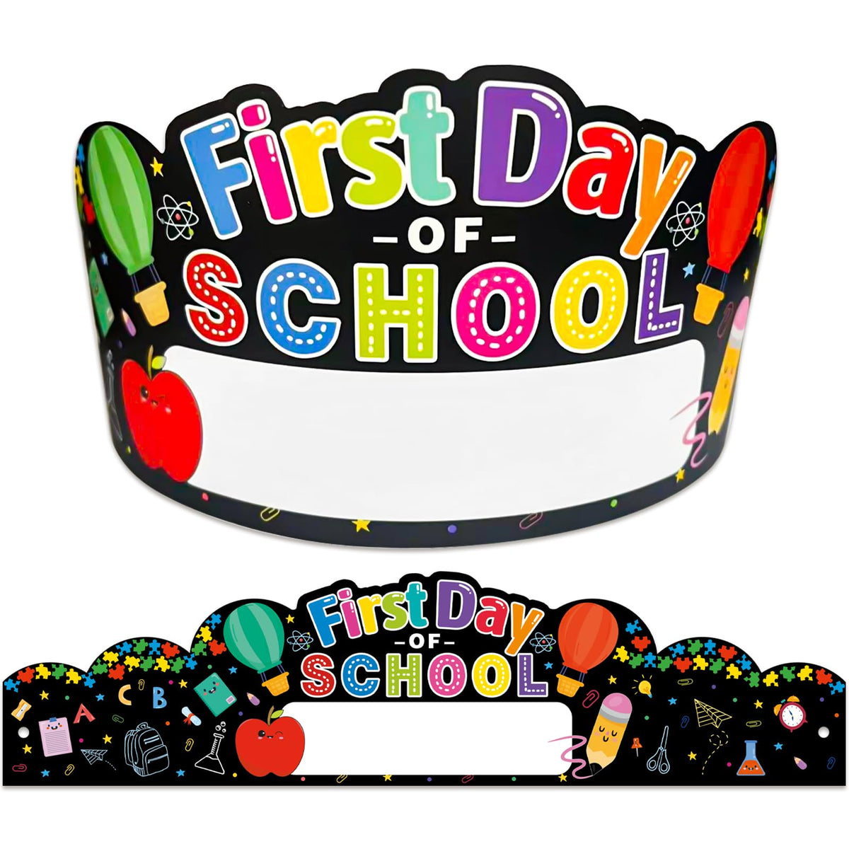JUESMOS First Day of School Crowns Decorations 24pcs Adjustable Kids First Day of School Paper Cap Headband Gifts for Kids Students,Back to School Party Hats for First Day of Kindergarten Preschool