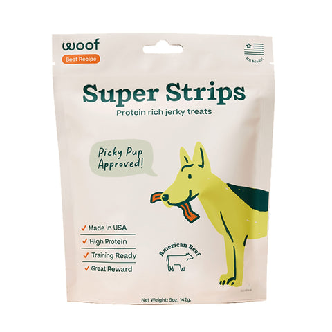 WOOF Super Strips, Protein-Rich Dog Treats, Beef Jerky for Dogs, Training Treats or Meal Booster, Made in The USA