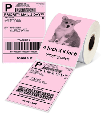 Pink Shipping Labels, Thermal Labels 4x6-500 PCS Compatible with All Thermal Shipping Label Printer, Permanent Adhesive Pink Mailing Labels for Shipping Packages, 1 Roll
