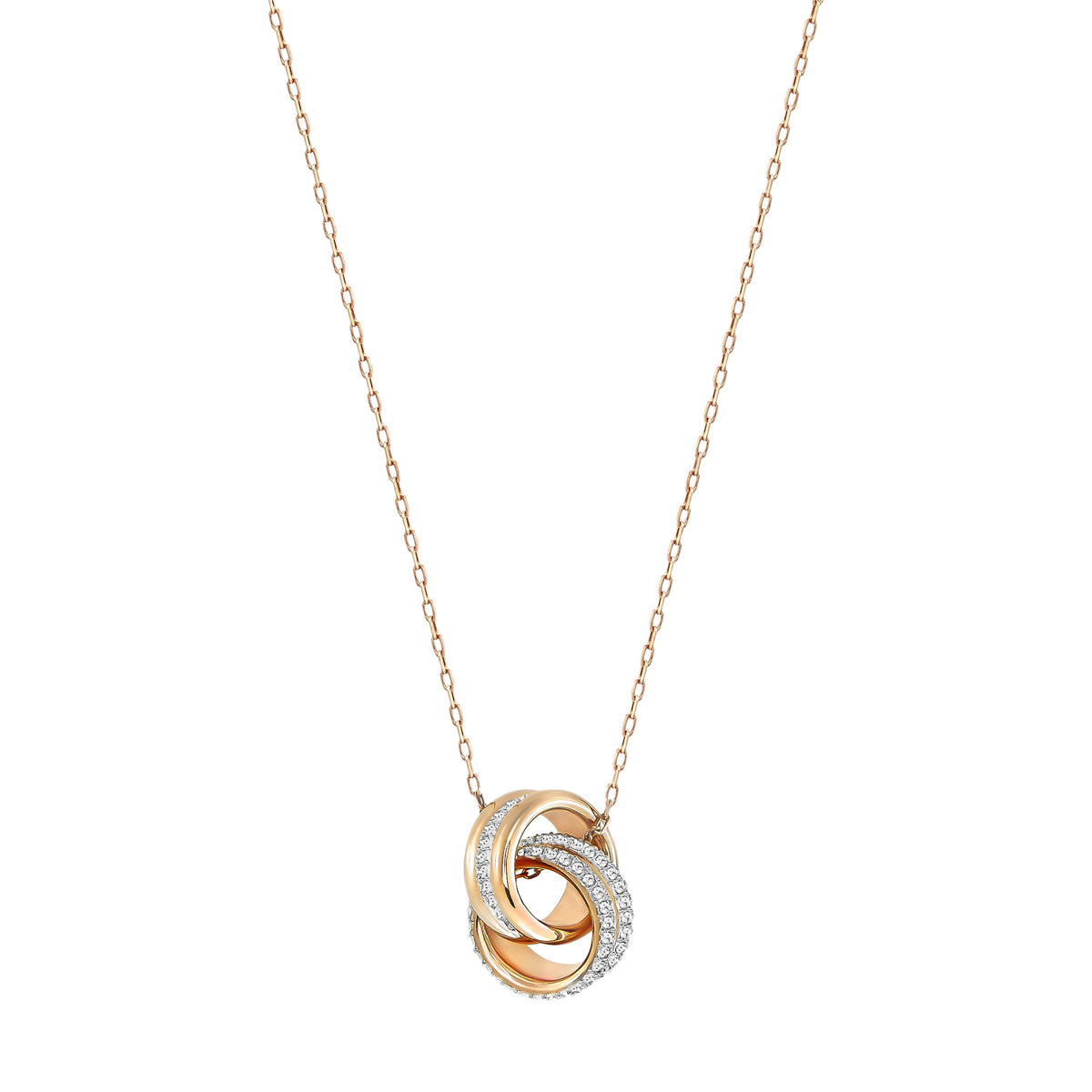 Swarovski Further pendant, PavÃ©, Intertwined circles, White, Rose-gold tone plated