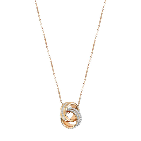 Swarovski Further pendant, PavÃ©, Intertwined circles, White, Rose-gold tone plated