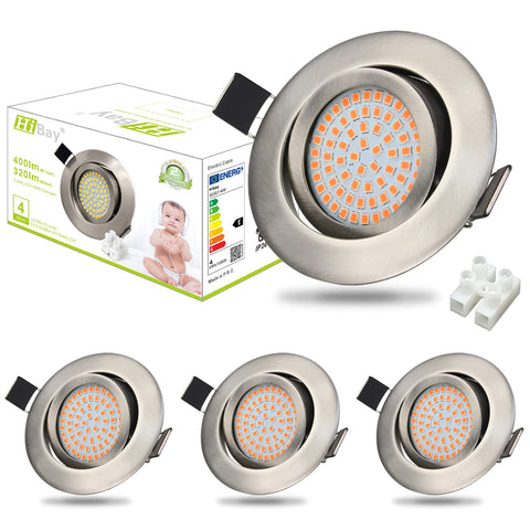 HiBay® Ultra Slim LED Recessed Downlights Warm White 3.5W Ceiling Lights Brushed Stainless Steel Spotlights 40° Swiveling 230V,Set of 4
