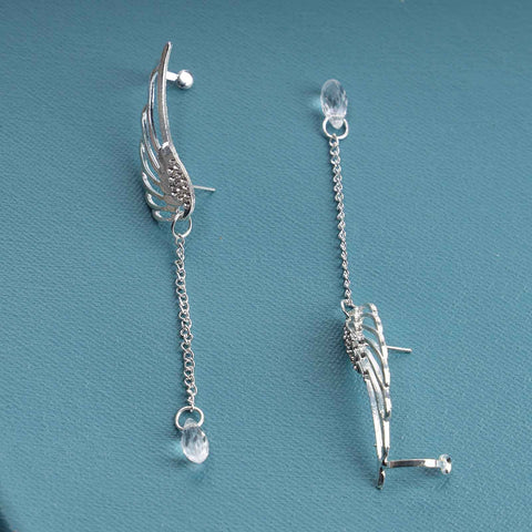 Yheakne Boho Rhinestone Wing Ear Climbers Earrings Silver Crystal Drop Earring Chain Dangle Earrings Angel Wing Wrap Earrings Jewelry for Women and Girls Gifts