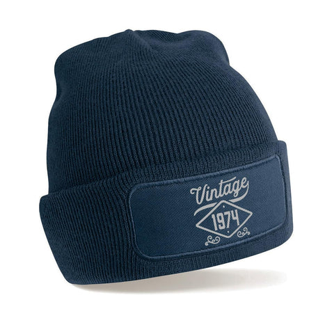 D Design Invent Print! 50th Birthday Hat Gift for Men Vintage Beanie Keepsake 50 Present Gift Idea (Navy)