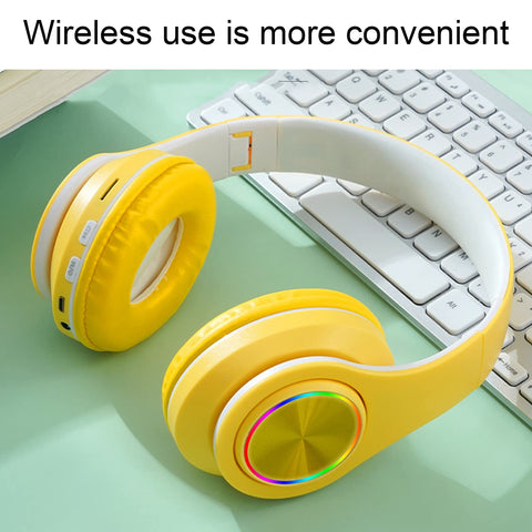ciciglow Cat Ear PC Gaming Headset, Noise Reduction Wireless Gaming Headphone Glowing LED Light Deep Bass Foldable Headband Headphones with Soft Earmuffs (Yellow)