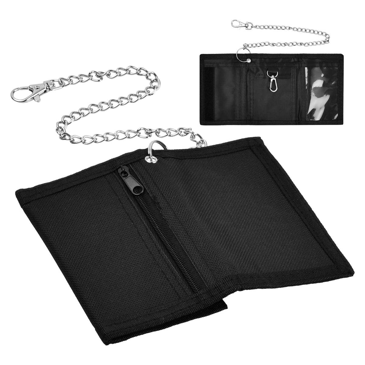 Bezavea RFID Slim Wallet, Men's Trifold Camouflage Wallets, Camouflage Wallet Wallets with Zip Coin, Metal Hook Zip Pocket, Mini Trifold Coin Purse, Canvas Outdoor Sports Wallet for Boys (Black)