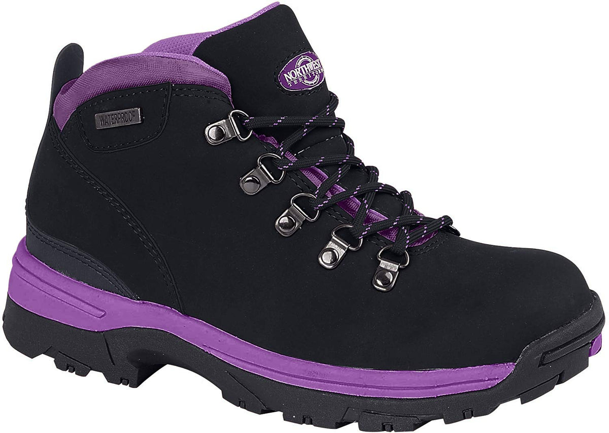 Northwest Territory Ladies Trek Lace Up Leather Upper Water Proof Walking/Hiking/Outdoor Trekking Boot (Black Purple, 7 UK, numeric_7)