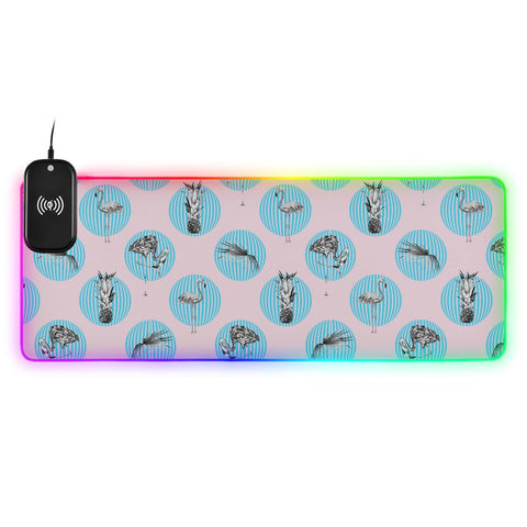Flamingo Wireless Charging Mouse Pad for Mobile Phone Extra Large Gaming Mousepad with 13 Lighting Modes Keyboard Mat for Gaming MacBook PC Laptop Desk Home Office