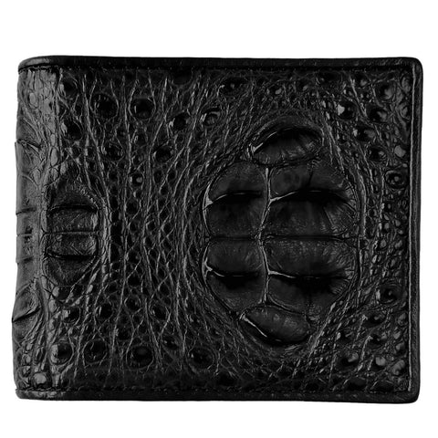 CHERRY CHICK Men's Alligator Wallet Genuine Leather Crocodile Skin Billfold Hot Gift (Black-Head-Horizontal)