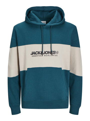 JACK&JONES Men's Jjelegacy Sweat Hood Noos Sweatshirt, Deep Teal/Detail: Blocking, S