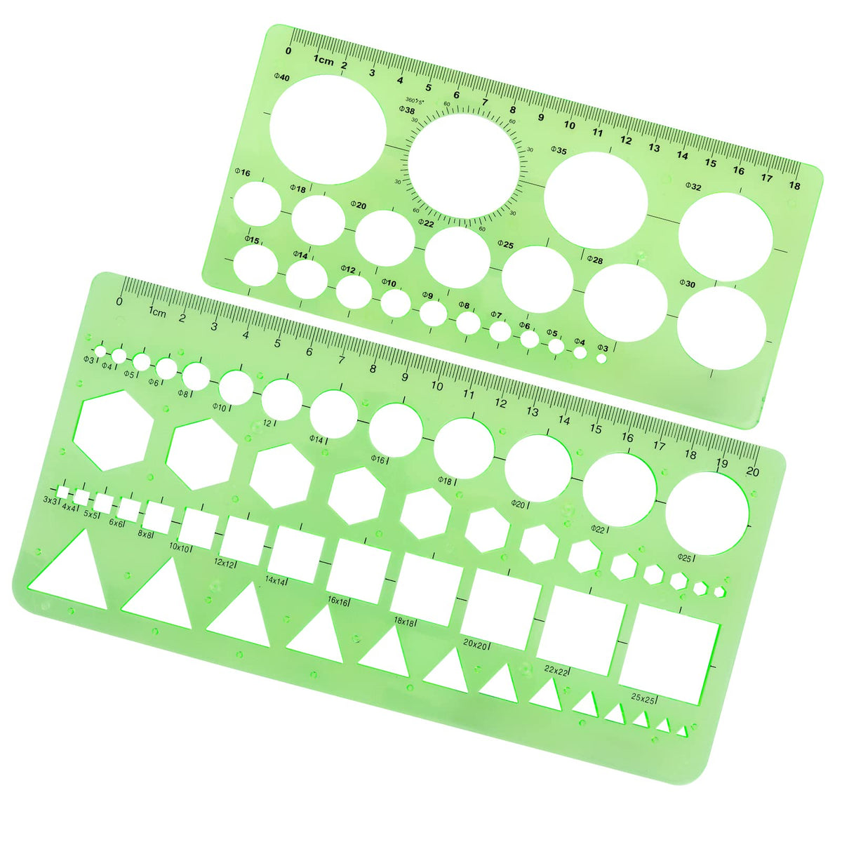 Giantree Circle Templates Measuring Ruler, 2Pcs Circle Stencil Geometry Ruler Geometric Drawing Stencil Ruler Digital Drawing Set for Office and School Construction Formwork Drawings Templates