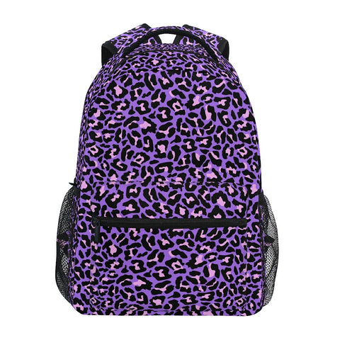 Childrens Backpack, Schoolbag Neon Purple And Pink Leopard Large Capacity Students Bookbag Rucksack Knapsack for Boys Girls Adults Teen
