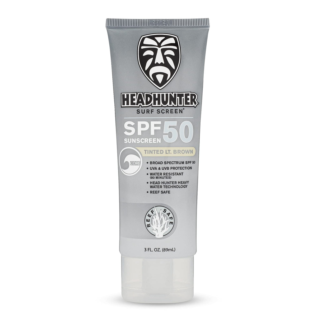 Headhunter Heavy Duty Reef Safe Sunscreen SPF 50 for Surfing - Natural Mineral Sunscreen Face Cream - Broad Spectrum UVA/UVB Safe, Skin Defense Against Damage - Tinted Light Brown Formula (1 Pack)