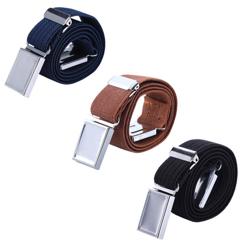 AWAYTR 3 PCS Kids Adjustable Magnetic Belts - Easy to Use Magnetic Buckle Belt for Boys and Girls (Black Ripple/Navy blue Ripple/Brown)