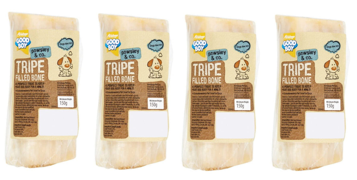 4 PACK GOOD BOY TRIPE FILLED CALCIUM BONES DOG CHEW TREAT FILLED BONES 150G
