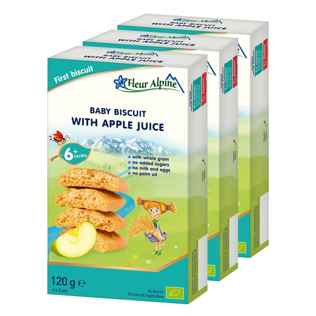 Fleur Alpine Baby Biscuits With Apple Juice - 18x2 Yummy Organic Baby Snacks for Delicious Smooth Breakfast Porridge Or Daytime Snack | Easy Whole Grain Snack Biscuits with No Added Sugar | 6 Mths