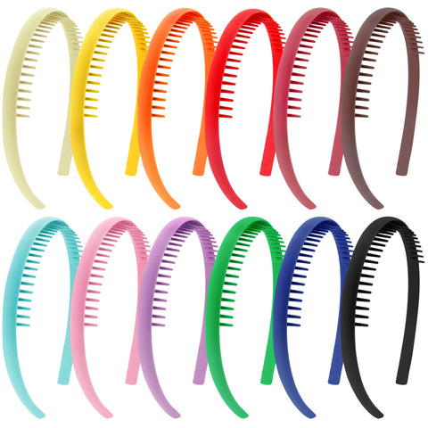 Duufin 12 Pieces Plastic Hair Headbands with Non-Slip Teeth for Girls and Women, 12 Colors