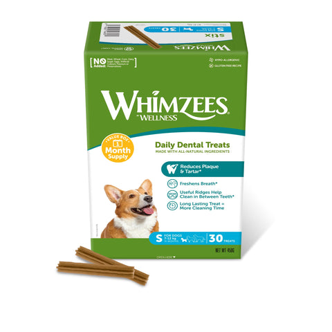 WHIMZEES By Wellness Stix, Month Box, Natural and Grain-Free Dog Chews, Dog Dental Sticks for Small Breeds, 30 Pieces (One Month Supply), Size S