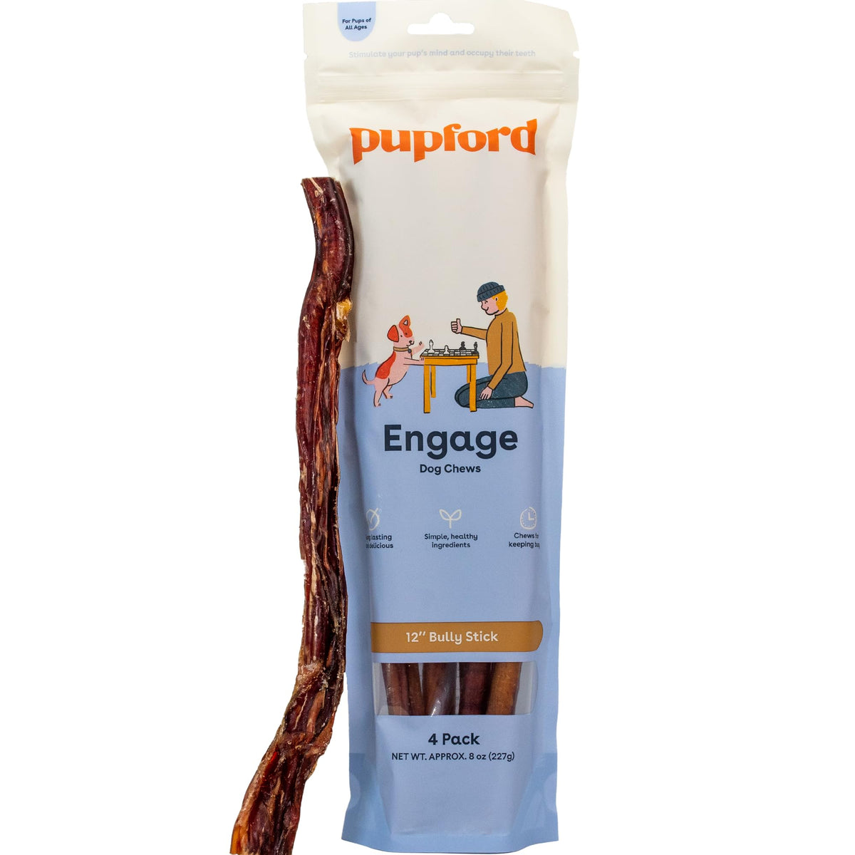 Pupford Thick Bully Sticks for Aggressive Chewers | Durable, Soft, Long-Lasting Chews for Dogs of All Ages & Sizes |Cleans Teeth, Teaches Proper Chewing Behavior 12 Inch (Pack of 4)
