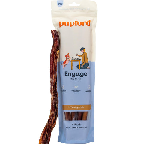 Pupford Thick Bully Sticks for Aggressive Chewers | Durable, Soft, Long-Lasting Chews for Dogs of All Ages & Sizes |Cleans Teeth, Teaches Proper Chewing Behavior 12 Inch (Pack of 4)