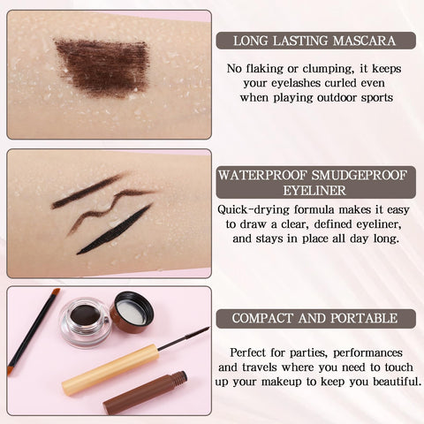 Boobeen Mascara and Eyeliner Set, 4D Silk Fiber Lash Mascara Volume and Length, Waterproof Smudge-Proof Eye Liner, Long Lasting Eye Makeup Kit Mascara & Eyeliner Pen for Natural Look