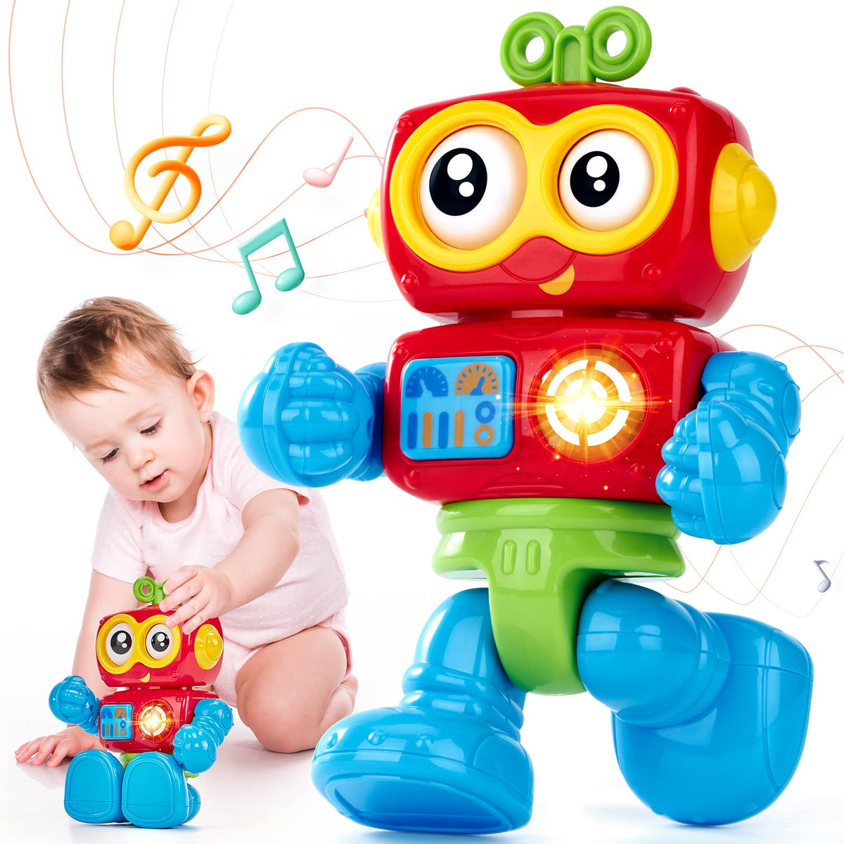 hahaland Toys for 1 Year Old Boys - Activity Robot Baby Toys for 1 Year Old - Musical Light up Poseable Fine Motor Skill Toys for 12 Months - Interactive Montessori Toys for 1 Year Old Birthday Gift