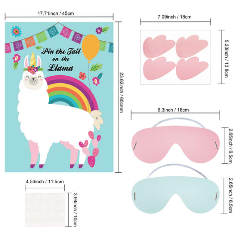 Konsait Mexican Party Supplies Pin The Tail on The Llama Game Poster Alpaca Gifts for Boys Girls Kids Llama Party Game Mexican Fiesta Birthday Party Favor Supplies Decoration