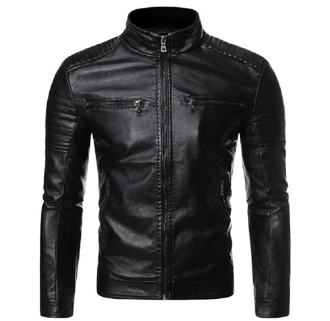 HASHOOB TRADING FZE Men's Polyurethan Leather Jacket PU Faux Leather Jacket Casual Zip Up Biker Outwear Leather Jackets Motorcycle Jacket Warm Casual Coat for Autumn & Winter (BLACK-1, XXL)