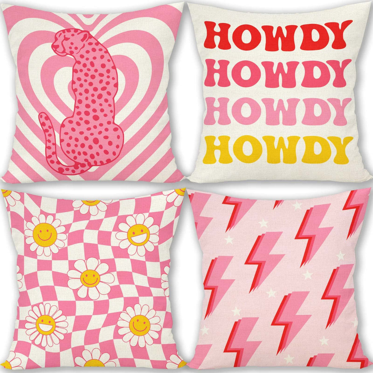 FARMNALL Linen Preppy Decorations Throw Preppy Pillow Covers 18x18 Set of 4 Preppy Room Decor Pillow Preppy Stuff Tiktok Decorations and Supplies for School Home Office