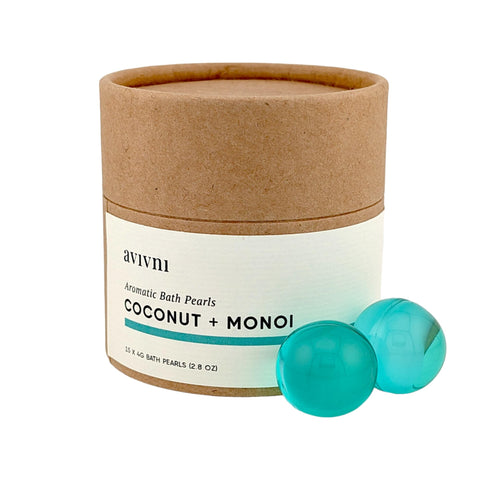 Avivni Moisturizing Bath Oil Beads (15 Pearls), Coconut Oil, Monoi Oil, Soothing Tropical Scent, Biodegradable, Recyclable Container, Mother's Day