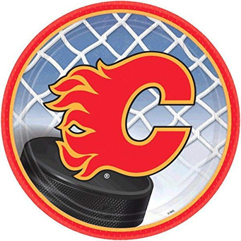 Amscan 553812 Calgary Flames Collection 9" Round, 8 pcs, Party Plates