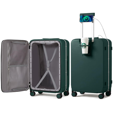 mixi Luggage PC Hardside Rolling Suitcase with Spinner Wheel TSA Lock with Cup Phone Holder, Blackish green, 66.04 cm, Fashionable