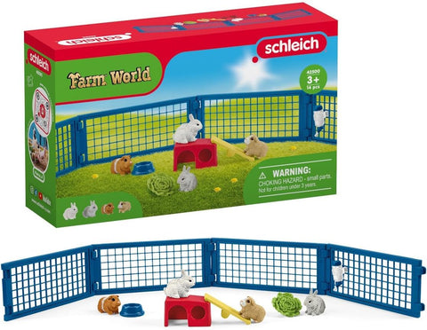 Schleich Farm World, Animal Toys for Kids, Rabbit and Guinea Pig Toy Set with Hutch 14-Piece Set, Ages 3+