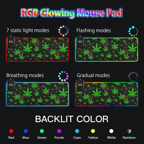 Green Leaves Wireless Charging Mouse Pad for Mobile Phone Extra Large Gaming Mousepad with 13 Lighting Modes Keyboard Mat for Office Home Gaming MacBook PC Laptop Desk