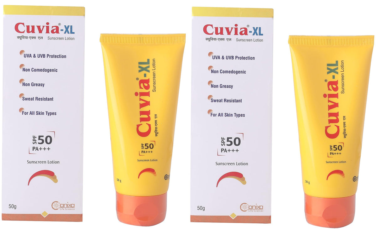 Cuvia XL Sunscreen Lotion SPF | Sweat Resistant | Sun Screen Protector For Body & Face | UV Protection Non Greasy | Water Resistant - 50gm (pack of 2)