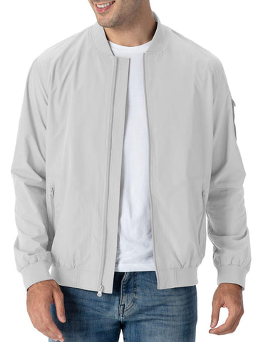 Rdruko Men's Lightweight Bomber Jacket Casual Stylish Fashion Coat Windbreaker(Sliver White, US L)