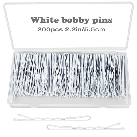 White Bobby Pins, 200Pcs White Hair Pins Waves Bobby Pins for Women, White Gray Hair (2.2inch/5.5cm)