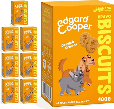Edgard & Cooper Natural Dog Treats - Banana Bravo Biscuits - (7 x 400g box), Grain Free, Plant-based Dog Treats, training treats packed with fresh fruit
