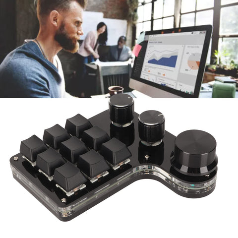 Yoidesu USB Mini 9 Key keypad with 3 Knob, RGB Light Blue Switch One Handed Programmable Macro Keyboard, DIY Customize Universal Mechanical Gaming Keyboard for PC Video Game