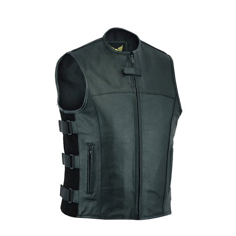 Leatherick Mens Warrior Style Leather Motorcycle Vest for Men with Deep Pockets (2XL, Black (Split Leather))