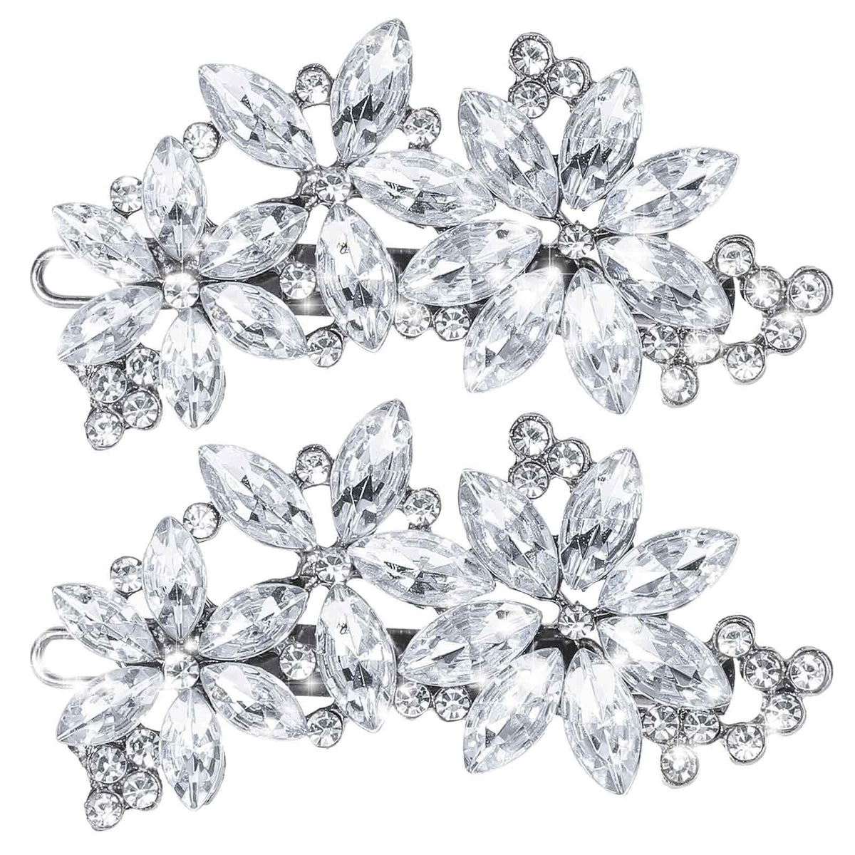 Dimeho 2 Pcs Rhinestone Hair Clips Silver Bride Wedding Hair Barrettes Crystal Flower Hair Accessories French Rhinestone Star Bridal Hairpins Hair Decorative for Women Girls Prom Jewelry Long Thick Ha