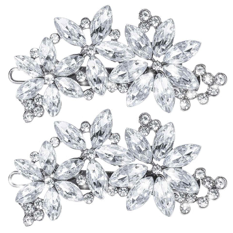 Dimeho 2 Pcs Rhinestone Hair Clips Silver Bride Wedding Hair Barrettes Crystal Flower Hair Accessories French Rhinestone Star Bridal Hairpins Hair Decorative for Women Girls Prom Jewelry Long Thick Ha