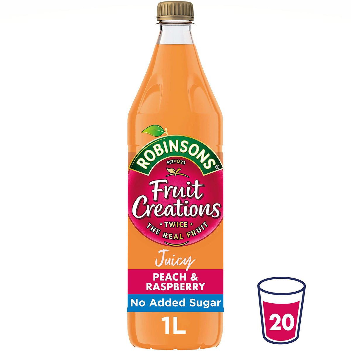 Robinsons Fruit Creations, Real Fruit Squash, Low Calorie, Delicious Peach and Raspberry, 20 Servings, 1L