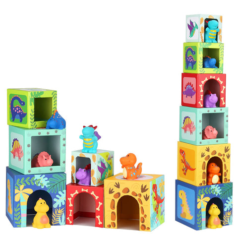 KMTJT Toddler Dinosaur Sorting and Stacking Toys Blocks for 12 18 Month Babies Preschool Learning, Numbers Nesting Boxes Montessori Bath Toys Gifts for 1 2 3 Years Old Baby Boy Girl