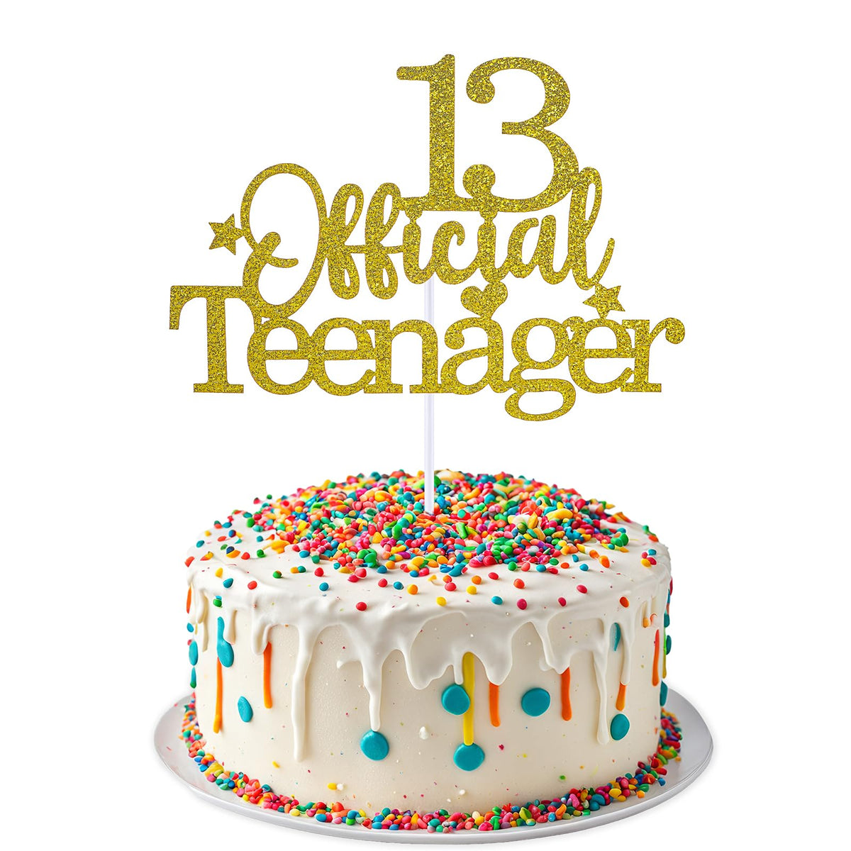 Thinp 13th birthday cake topper for girls,13th Birthday Cake Topper 13 Cake Topper Glittery Official Teenager Decorations 13 Official Teenager Cake Topper 13th Birthday Decoration for Girls Boys(Gold)
