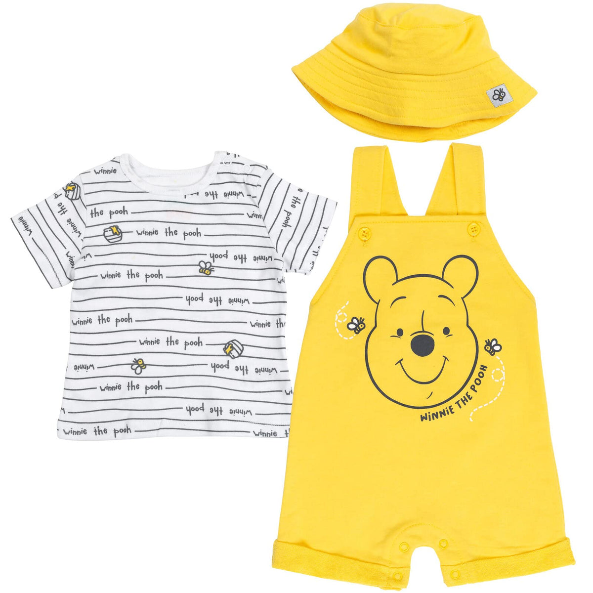 Disney Winnie the Pooh Baby Boys 3 Piece Outfit Set: Overalls T-Shirt Hat 12 Months