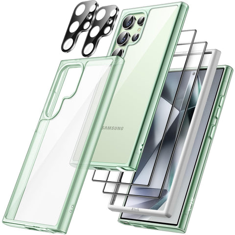 JETech 5 in 1 Case for Samsung Galaxy S24 Ultra 5G with 2-Pack Each Tempered Glass Screen Protector and Camera Lens Protector, Non-Yellowing Shockproof Bumper Phone Cover (Titanium Green)