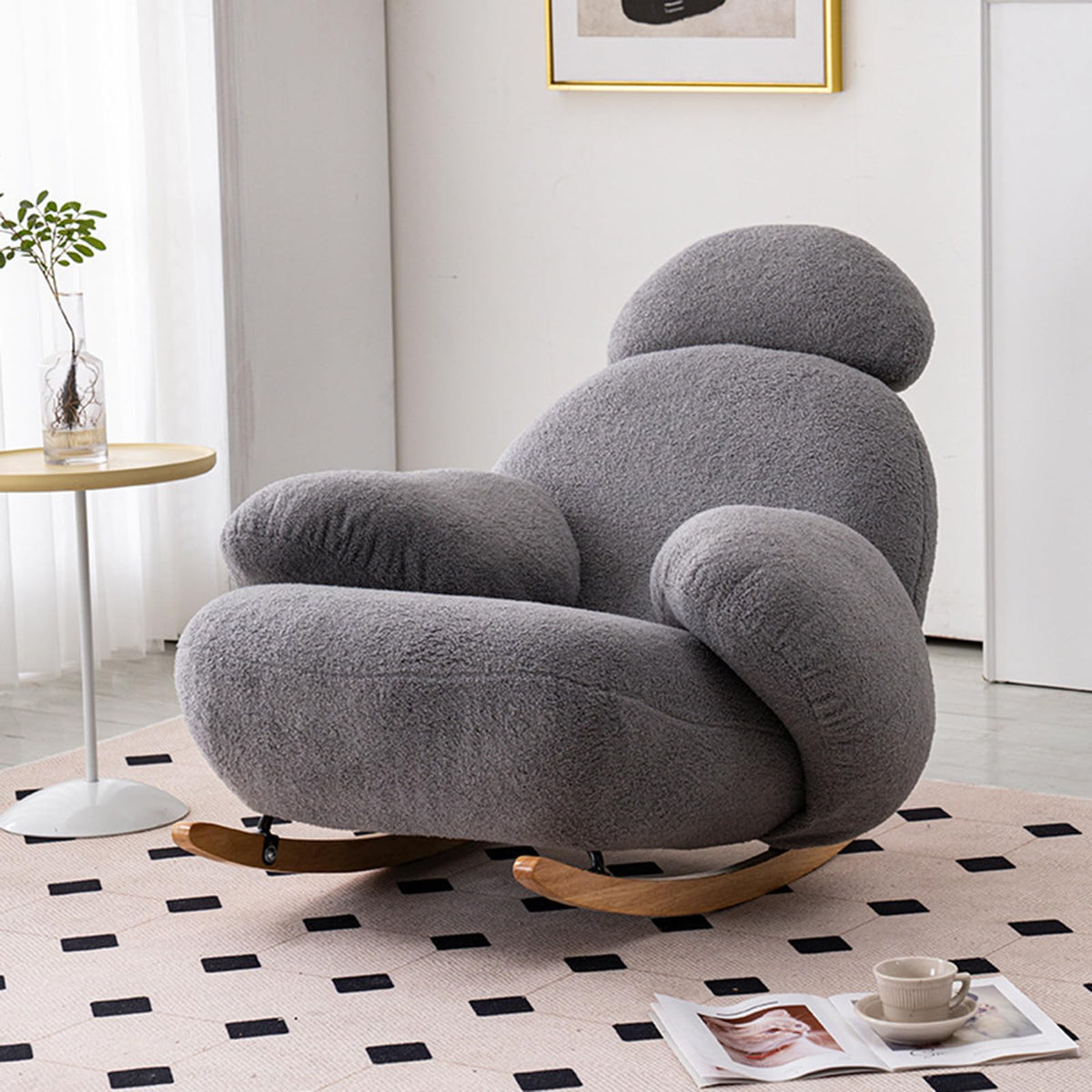 ModernRocking Chair,Nursery Glider Chair,Manual Reclining Chair,Rocking Chair Indoor,Modern Rocking Chair With High Backrest(grey)