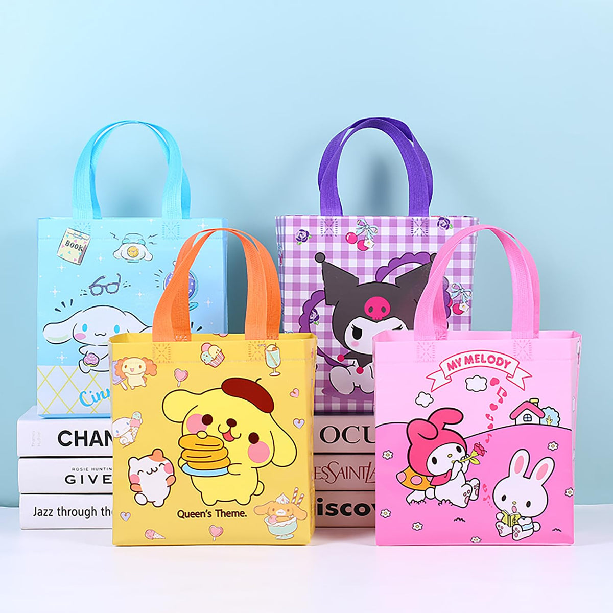 16 Pcs Cinnamoroll Melody Cartoon Kawaii Party Favor Bags with Handles, Non-Woven Reusable Goodie Bags Treat Tote Gift Bags for Kids Boys Girls Birthday, Baby Shower,Birthday Party Decorations